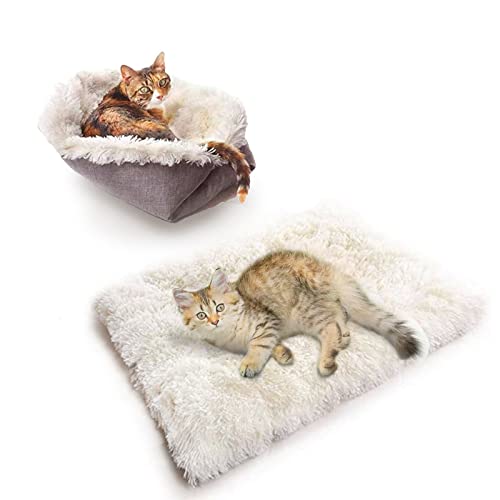 TUAKIMCE Katzenbett Haustierbett Weich Waschbare Schlafen Katzenbett Flauschige Plüsch Hund Katzendecke Haustierbett Katzensofa Katzennest für Katze Kleine Hunde Weiß