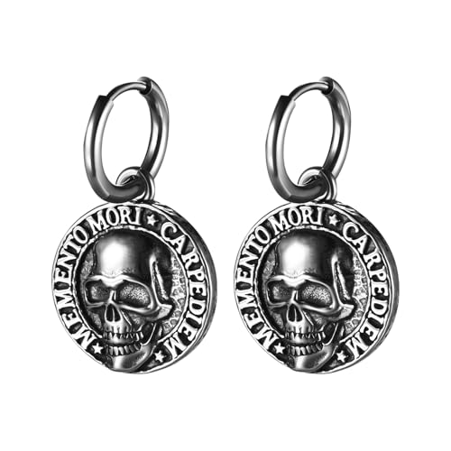 Oidea Herren Totenkopf Creolen retro Schädel Anhänger aus Edelstahl Punk Rock Skull Gothic Schmuck Geschenk für Männer Junge