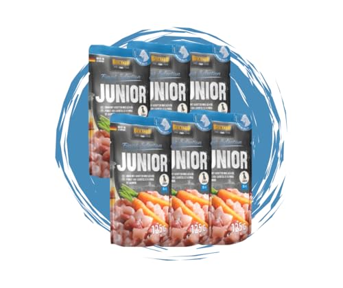 Belcando Finest Selection Hundefutter Junior 6x125g - getreidefreies Nassfutter mit Huhn Ei - Premium-Welpenfutter im Frischebeutel Bundle