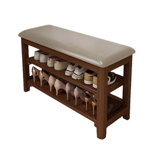 Dkjdssek Schuhbank mit Verstellbaren Trennwänden Sitzbank Flur mit 2 Ebenen Schuhregal Schuhbank aus Holz mit Gepolsterter Sitzfläche 80x27x44 cm für Eingangsbereich Wohnzimmer Flur