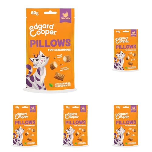 Edgard Cooper natürliche Katzensnacks Pillows mit Huhn 1 x 60 g vollgepackt mit frischem Fleisch getreidefrei weniger als 2 kcal pro Snack natürliche Zutaten ohne Zuckerzusatz. Packung mit 5
