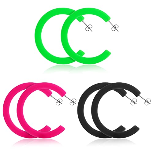 3 Paar Neon Anhänger Vintage Bunt 80er Party Kostüm Zubehör Übertriebene 90er Jahre Outfit Accessoires Earrings Aesthetic