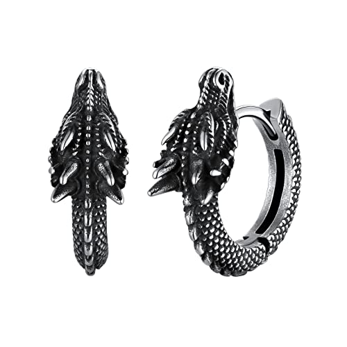 U7 Vintage Drachen Herren Huggie Kreolen Piercing Ohr Ohrstecker Edelstahl Ohrschmuck Lünette Coole Gotik Accessoire für Damen Männer Silber