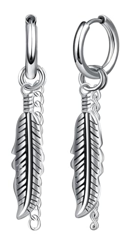 Yumilok Creolen Ohrringe Edelstahl Herren Feder Ohrhänger Damen Kette Tropfen Baumeln Ohrringe Ohrknorpel Huggie Klappcreolen