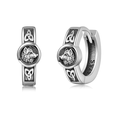Wolf Ohrringe Sterling Silber Viking Creolen Ohrringe Keltischer Knoten Schmuck Geschenke für Männer Frauen
