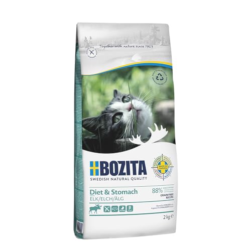 BOZITA Diet Stomach Getreidefrei mit Elch - Trockenfutter für wenig aktive und übergewichtige erwachsene Katzen 2 kg