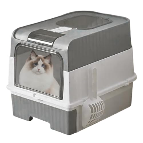 XL Geschlossene Katzenklo Katzentoilette Mit Haube Mit Schaufel Leichtes Geruchskontroll-Sieb Faltbare Umrandung Für Innenbereich Ecke Einfache Reinigung 49x35x37cm