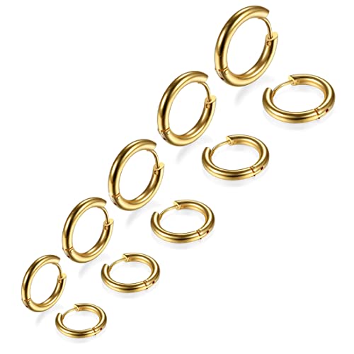 LIUJZZJ 5 Paare Gold Edelstahl Creolen Ohrringe Kleine Knorpel Hoop Ohrringe Nase Lippen Ringe für Männer und Damen 8 10 12 14 16mm