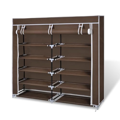 Gecheer Stoff Schuhschrank mit Abdeckung 115 x 28 x 110 cm Braun Schuhregal Schuhablage für Eingangsbereich Wohnung Studentenwohnheim und Ordnungsliebende Haushalte240494