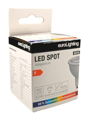 euroLighting LED Spot GU10 4000K 6 5W Neutral WeiÃŸ 650lm mit Sonnenlichtspektrum Vollspektrum 3 Step Dimmbar