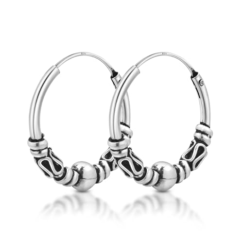 Unique Gems Ohrringe keltische Creolen Silber 925 Sterlingsilber Gothic Celtic Ohrpiercing Kugel Silberohrringe 15mm Juweliers- Qualität