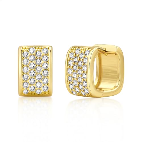 ALEXCRAFT Zirkonia Dicke Ohrringe Gold Creolen Eckig 14K Goldene Ohrringe Damen Gold Hoop Earrings für Frauen Freundin Mama Mädchen
