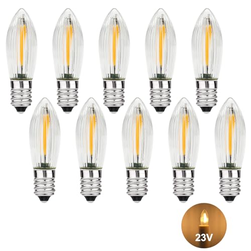MZYOYO 10 Stück E10 LED Glühbirne AC 23V Spitzkerzen Birnen für Schwibbogen E10 LED Kerzen für Schwibbogen Schwibbogen LED Kerzen 2100K Warmweiß Ersatzbirnen Lichterkette für Weihnachtsbaum 0 2W 3LM