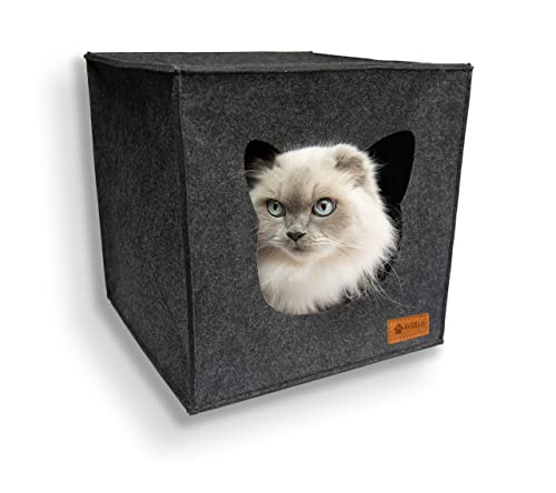 Katzenhöhle aus Filz Anti Rutsch Boden Katzenbox passend für IKEA Regal Kallax und Expedit herausnehmbaren Kissen Filzhöhle für Katzen und kleine Hunde Katzenkorb Anthrazit