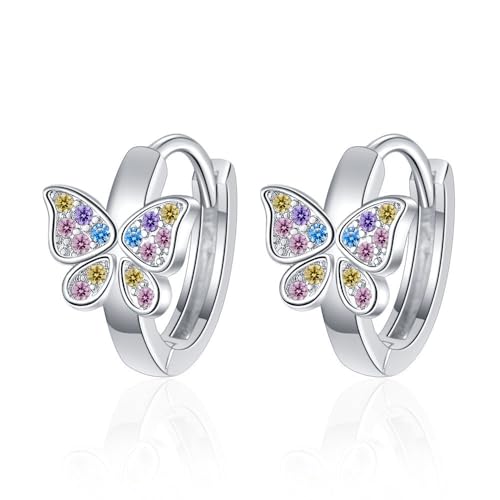 Hypoallergene silberne Schmetterlings-Ohrringe für Damen und Mädchen Mini-Creolen minimalistisches Schmuckgeschenk Einheitsgröße Kristall Kein Edelstein