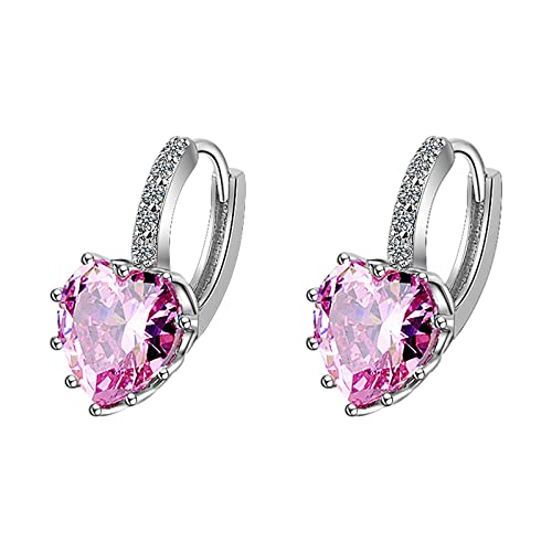 Für Zirkon Teen Herz Huggie Liebe Mädchen 3 Mm Ohrstecker Aus Sterlingsilber Pink One Size