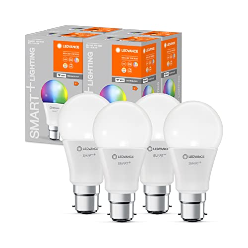 Ledvance Smarte LED-Lampe mit WiFi Technologie Sockel B22d Dimmbar Lichtfarbe änderbar 2700-6500K RGB Farben änderbar ersetzt Glühlampen mit 60 W SMART WiFi Classic Multicolour 4er-Pack