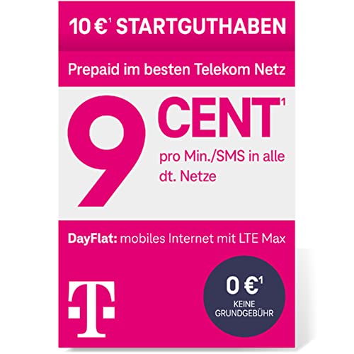 Telekom MagentaMobil Prepaid Basic SIM Karte 9ct pro Minute SMS in alle dt. Netze 10 EUR Startguthaben Ohne Vertragsbindung I Volle Kostenkontrolle
