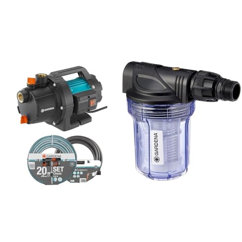 Gardena 09011-47 Gartenpumpen-Set 3000 5 bis zu 3.000 l h mit schlauchset Pumpen-Vorfilter für Wasserdurchfluss bis 3000 l h