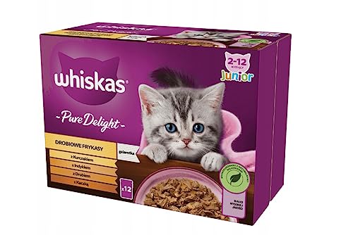 Whiskas Junior Pure Delight Geflügel Ragout in Gelee Katzennassfutter Multipack 4 x12 x 85 g 48 Portionsbeutel für heranwachsende Katzen von 2 bis 12 Monaten