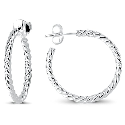 Vinani Halb Creolen Ohrstecker mittel rund gedeht glänzend Sterling Silber 925 Ohrringe 2CFL