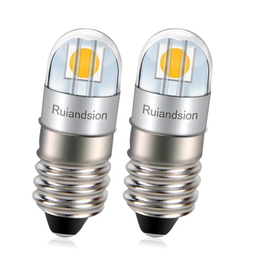 Ruiandsion E10 LED Birne 3030 2SMD Chip 12V Nicht Polarität 200LM Warm White LED Birne Ersatz für Taschenlampen Fackel Arbeitsleuchten Pack von 2