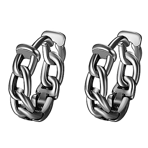 Flongo Damen Creolen Ohrringe silber mit verdreht Knoten klein Hoop Huggie Ohrstecker Twist Knot Kette Gothic Ohrschmuck punk earrings für Herren Mädchen Frauen Edelstahl Weihnachten