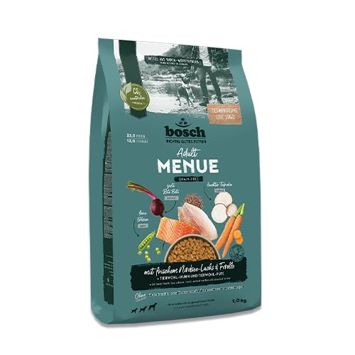 Bosch HPC MENUE Adult mit Nordsee-Lachs Forelle getreidefrei Hundetrockenfutter für ausgewachsene Hunde Aller Rassen 1 x 1 kg