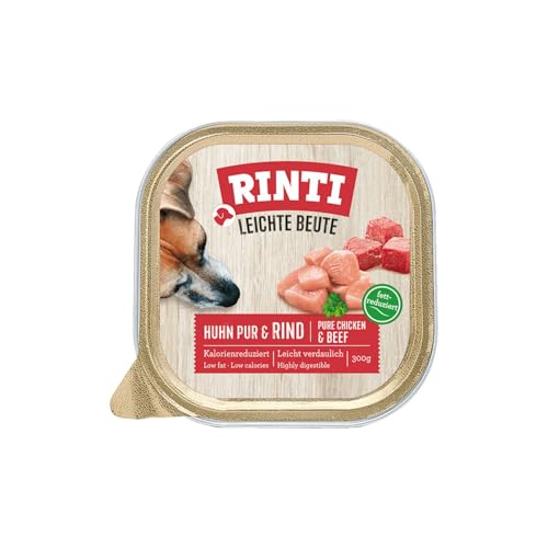 RINTI - Leichte Beute Kalorienreduziertes Nassfutter mit fettarmem magerem Fleisch für empfindliche ausgewachsene Hunde. Alleinfutter in praktischen Schälchen 9x300g Huhn Pur Rind