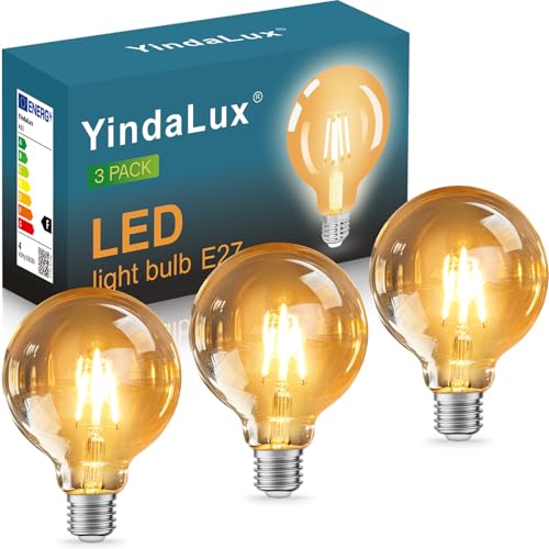 YindaLuxühbirne Warmweiss 2700K   Edison Filament Lampe   4W 40W   Energiesparlampe Retro Birne   3er Pack G95 Nicht Dimmbar Leuchtmittel Deko für Haus Caf Bar Restaurant