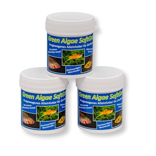 AQ4Aquaristik Green Algae SoftGran Alleinfutter für Zierfische pflanzliches Soft Granulat mit Algen Fischfutter Hauptfutter 3x40g