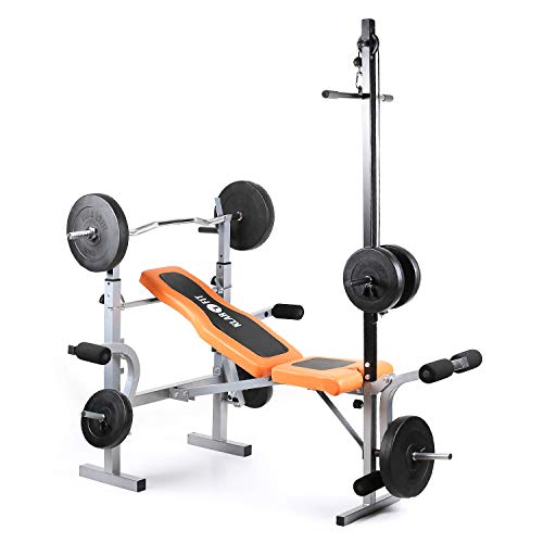 Klarfit Ultimate Multi Gym 3500 Trainingsstation für zuhause Latissimus an Arm Bein 150kg Tragfähigkeit Ganzkörpertraining für mehr Ausdauer und Kraft Arm  Bein Curls Latissimus Turm verstellbar orange schwarz Fit13 ultimate gym 3 Laranja