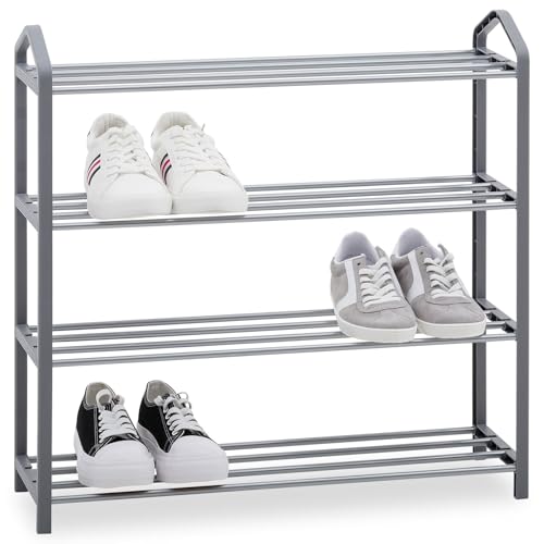 IDIMEX Schuhregal Tralee grau - platzsparend mit 4 Ablagen für Flur oder Eingangsbereich Schuhständer aus Metall modernes offenes Design Schuhablage