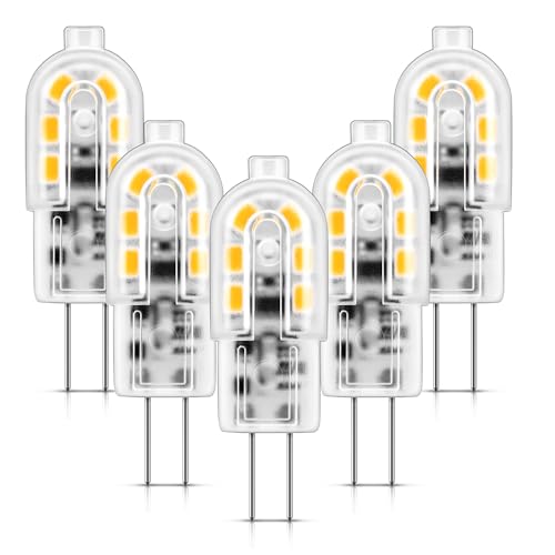 Flaspar G4 LED Lampen 12V AC DC G4 Led Birne Warmweiß 2700K 1.2W Ersatz 10-20W Halogenlampen 120LM 360 leuchtmittel Nicht Dimmbar Stiftsockellampe für Dunstabzugshaube 5er Pack