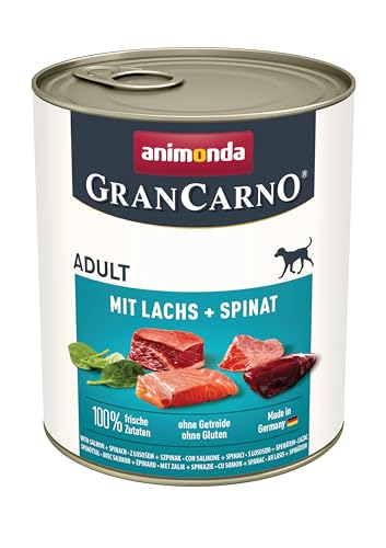 GranCarno Nassfutter Lachs Spinat 6x 800g nass ohne Getreide Zucker von animonda für ausgewachsene frischen fleischlichen Zutaten