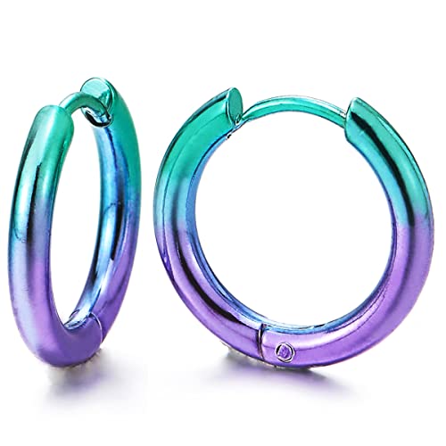 Paar Oxidiert Blau Lila Glatte Kreis Creolen für Herren Damen Edelstahl Huggie Ohrringe