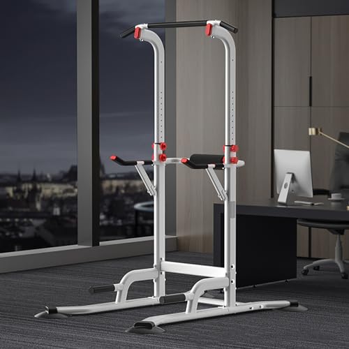 ZXNANA Dip-Ständer Fitnessturm höhenverstellbar Klimmzug- und Dip-Station multifunktionale Heim-Krafttrainings-Fitness-Workout-Station White
