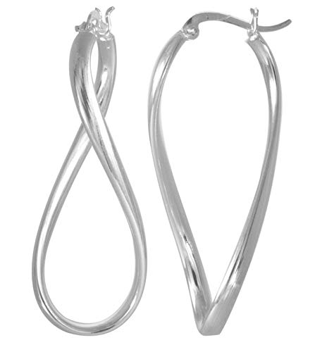 Vinani Damen Ohrringe 925 Silber - Klapp-Creolen Ohrring Set für Frauen oval gedeht glänzend aus 925 Sterling Silber Bügel Schranken Verschluss 2CGO