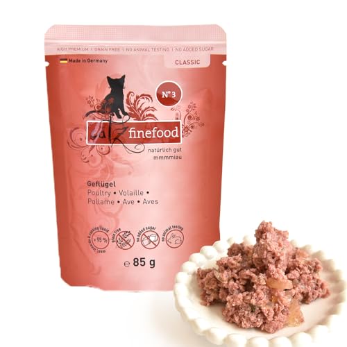 catz finefood N 3 Geflügel Feinkost Katzenfutter nass verfeinert mit Preiselbeeren Löwenzahn 1 x 85g Beutel