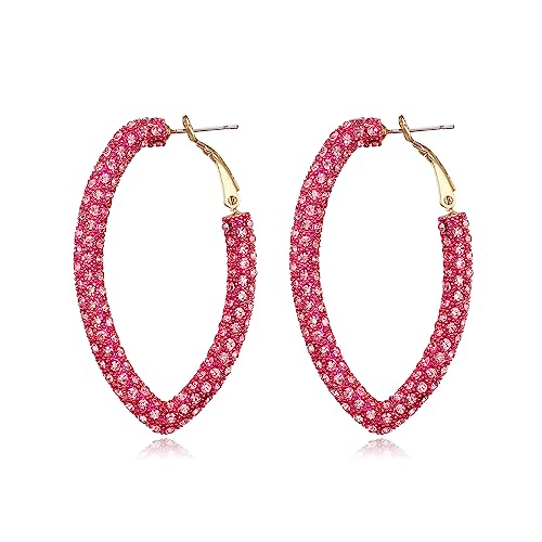 EVER FAITH Sparkly Oval Creolen Hochzeit party Hot Pink Strass Reifen Ohrringe für Damen Mädchen
