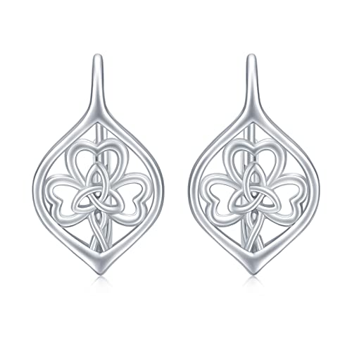 Keltische Ohrringe 925er Sterlingsilber keltischer Knoten Kleeblatt Creolen glückliche dreiblättrige Kleeblatt Ohrringe für Frauen keltisches Schmuckgeschenk für Geburtstag Weihnachten