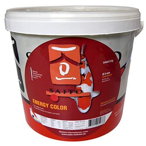 SAITO Color - Hochwertiges Koifutter für kräftige Farben 5% Spirulinaalgen - 5 mm Fischfutter Futter Pellets schwimmend - 5 kg Eimer