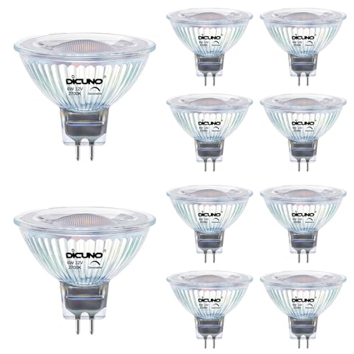 DiCUNO Dimmbar GU5.3 LED Lampe 6W ersetzt 60W Halogenstrahler MR16 LED Spot Warmweiß 2700K 420LM GU5.3 LED 12V Einbaustrahler mit Bi-Pin Sockel 40 Abstrahlwinkel CRI82 10er Pack