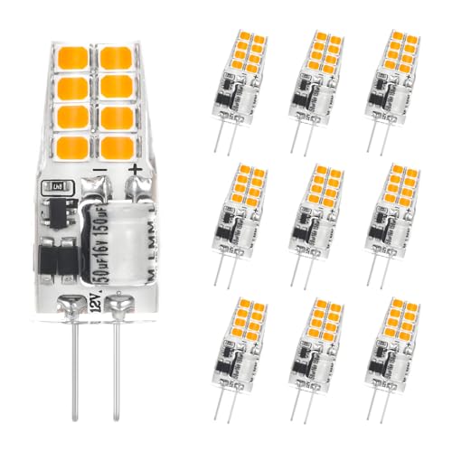 I-SHUNFA G4 LED Lampen 2W Warmweiß 3000K AC DC 12V G4 LED Birnen 2W ersetzt für 20W Halogenlampen 200LM Energie Sparen LED Glühbirnen für Dunstabzugshaube für die Küche Nicht Dimmbar 10er pack