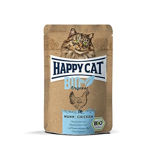 Happy Cat 70486 - All Meat Adult Bio Pouch Huhn - Katzen-Nassfutter für ausgewachsene Katzen und Kater - 85g Inhalt