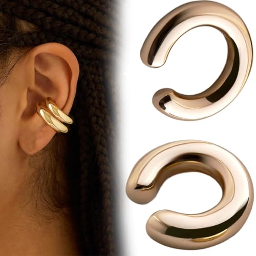 ZUWIJEQ 2 Stück Creolen Ear Cuff Set für Damen Ohrmanschette Fake Ohrringe Fakepircings Earcuffs Clip Non Piercing Fake Helix Knorpel Wrap Cuff Gold