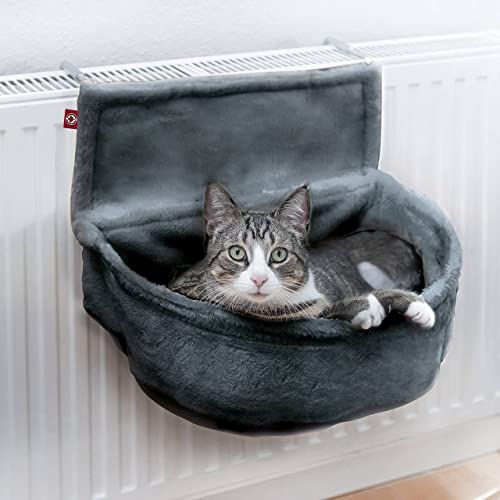 CanadianCat Company Katzen Kuschelsack für Heizkörper Anthrazit Liegemulde verstellbaren Bügeln