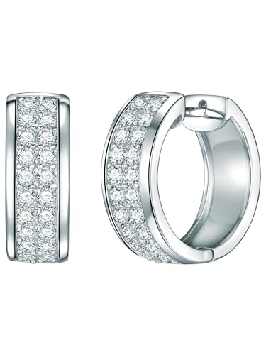 Rafaela Donata Damen Creolen aus 925 - Sterling Silber mit Zirkonia weiß - Klappcreolen Silbercreolen klassisch