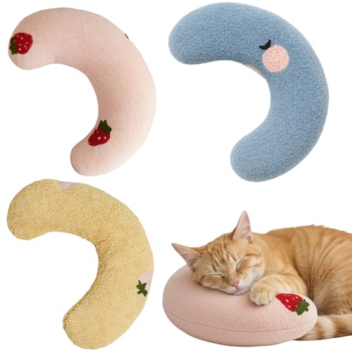 QyizuiPcn Baldrian Kissen für Katzen Katzenminze Kissen 3er Set katzenminze Spielzeug U-Kissen für Katzen in Gelb Blau und Rosa Weiches und Beruhigendes Kissen für Haustiere
