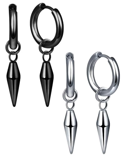 FUGLUS 2 Paar ohrringe Edelstahl Creolen Ohrringe für Herren Damen Spike Ohrringe mit Anhänger Ohrringe Männer Creolen schmuck ohrringe Ohrringe Hängend Ohrringe mit Anhänger Schmuckgeschenk